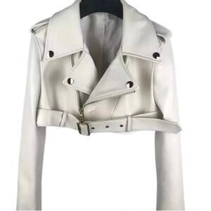Daisy cropped white biker jacket Sz M New